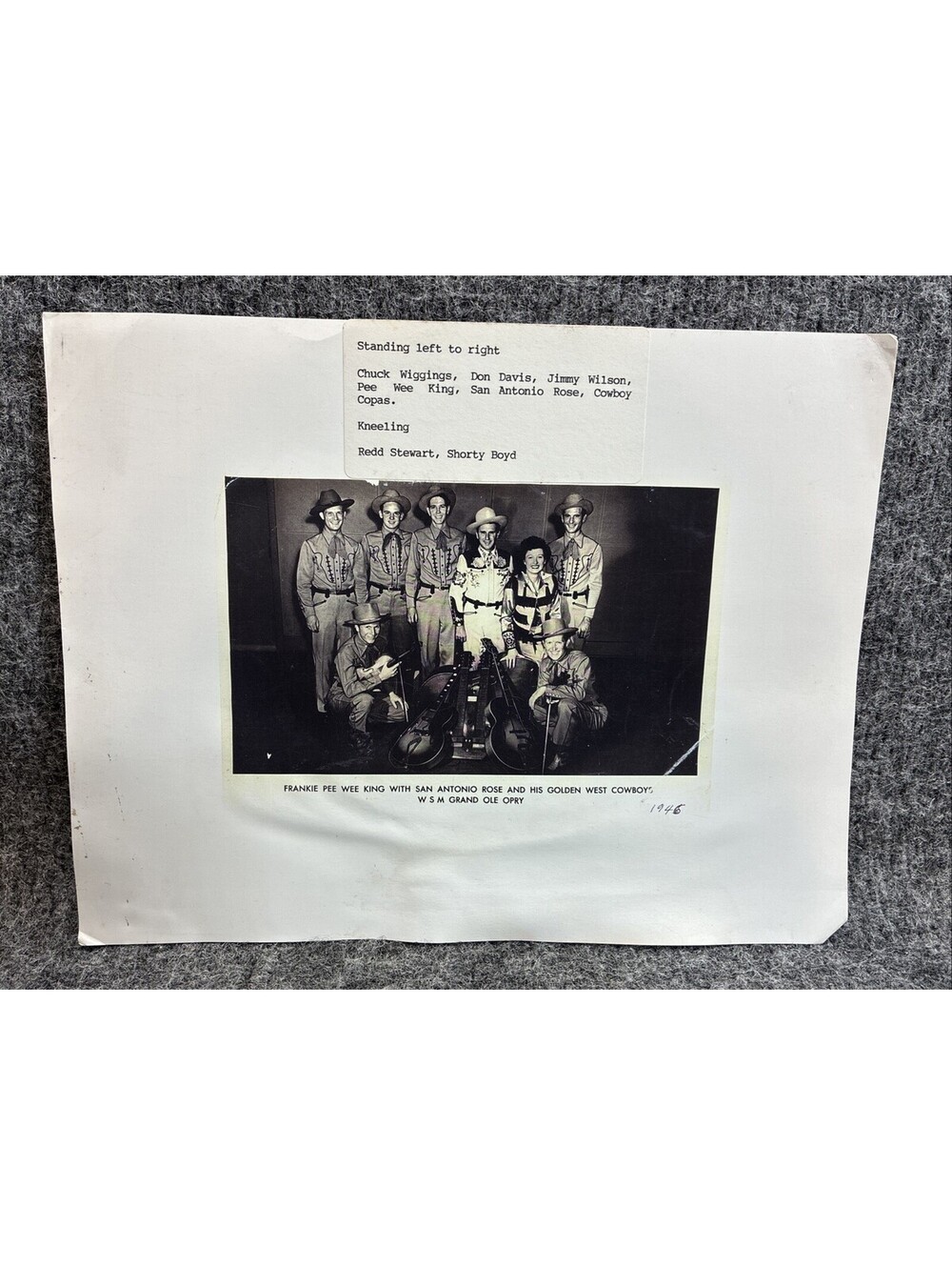 Vtg 1946 Grand Ole Opry Photo Pee Wee King Cowboy Copas Redd Stewart WSM
